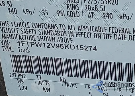 2006 Ford F-150 Lariat/Xlt из США, поврежденный, VIN 1FTPW12V96KD15274